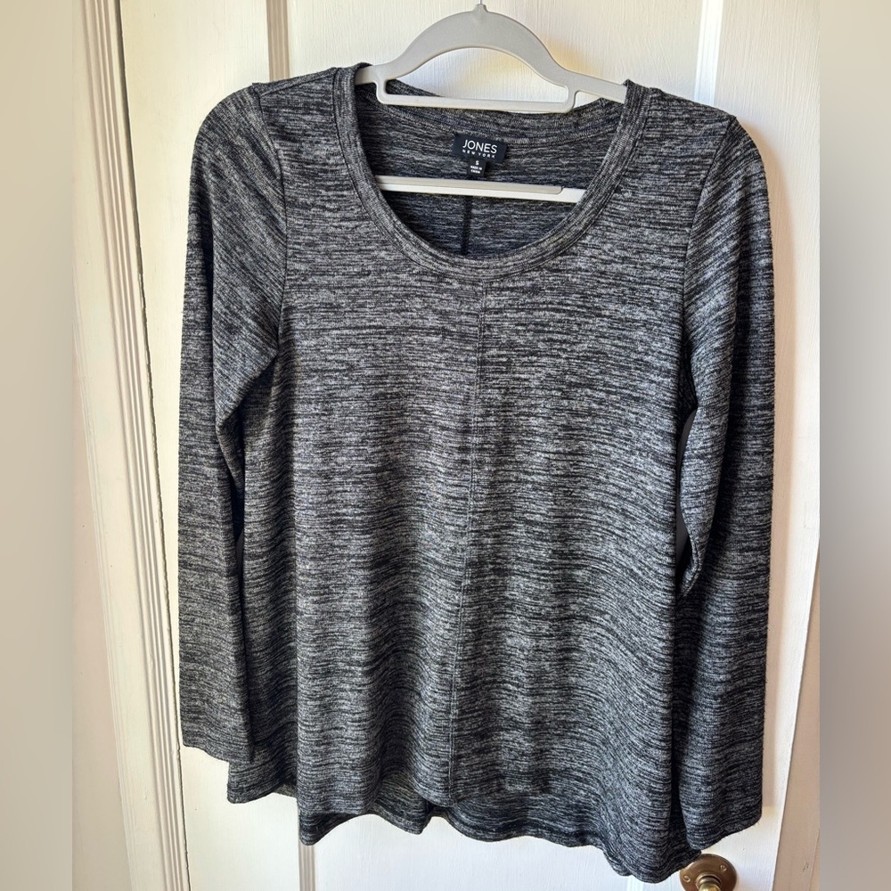 Jones New York Gray Fitted 3/4 Sleeve Hoodie